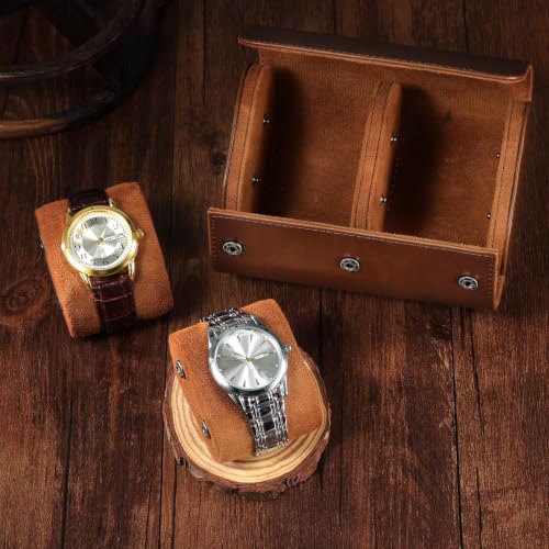 Watch Roll Travel Case for Men and Women- 2 Watch Storage and Organizer | Secure Storage with Innovative Removable Pillows & Solid Dividers for Home, Travel and Display (Brown-2 Slot)