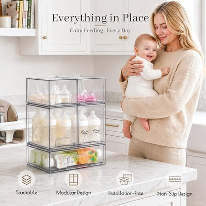 Clear Stackable Storage Drawers, Baby Bottle Organizers, Easily-Access Makeup Organizer, Durable Containers for Bathroom Countertop, Pantry and Medicine Cabinet Organizer