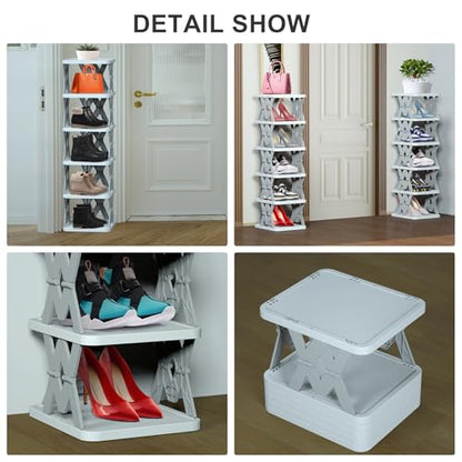 Shoe Rack, 6 Tier Shoe Organizer Without Assembly, Foldable Small Shoe Rack Space Saving, Collapsible Shoe Organizer for Entryway, Front Door Entrance, Kids, Bedroom, White
