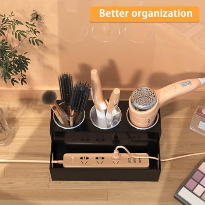 Hair Tool Organizer, Black Acrylic Hair Dryer Holder | Bathroom Supplies Countertop Blow Dryer Holder, Vanity Caddy Storage Stand for Accessories, Makeup, Toiletries
