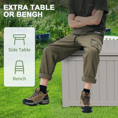 160 Gallon Deck Box, Heavy-Duty Double-Wall Outdoor Storage Box Waterproof for Patio Furniture Cushions & Garden Tools, Lockable Resin Storage Bench with Piston Hinge, Gray