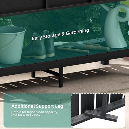 YITAHOME 48x18x30in Raised Garden Bed HDPE, Weather-Resistant Poly Lumber Planter Box with Legs & Storage Shelf, Elevated Garden Bed for Yard, Garden, Balcony - Black