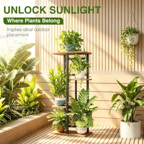 LINZINAR Plant Stand Indoor 4 Tier Metal Corner Tall Flower Shelf | Plant Rack for Multiple Plants, Tiered Flower Plant Holder for Patio, Garden, Balcony, Living Room, Bedroom Black