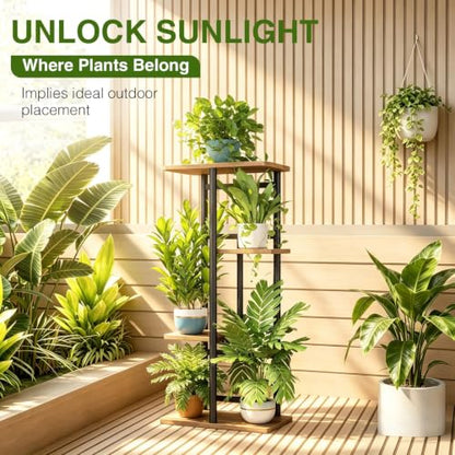 LINZINAR Plant Stand Indoor 4 Tier Metal Corner Tall Flower Shelf | Plant Rack for Multiple Plants, Tiered Flower Plant Holder for Patio, Garden, Balcony, Living Room, Bedroom Black