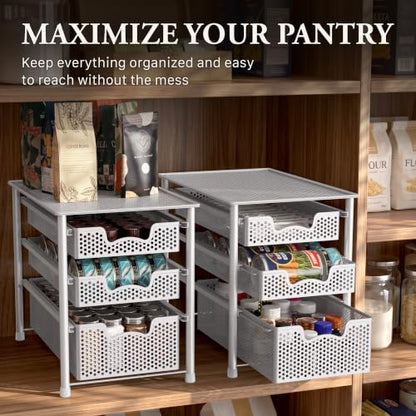 Simple Houseware 3 Tier White Alloy Steel Sliding Basket Organizer Drawer Cabinet | 3 Tier White Alloy Steel Sliding Basket Organizer Drawer Cabinet