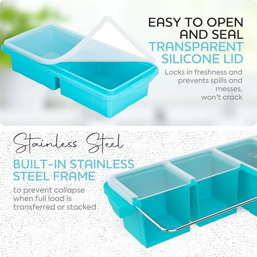 Silicone Freezer Tray With Lid-Soup Freezer Container molds-Large Ice Cube Tray Set Makes 1-Cup & 2-Cup portions cubes Perfect for preparing meals in different portion sizes Oven & Dishwasher -Safe