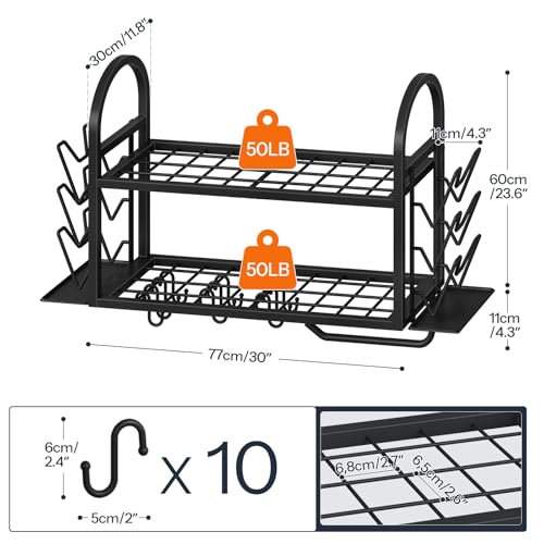 30 Inch Pot Rack Wall Mounted, 2 Tier Pots and Pan... (Black | Metal)