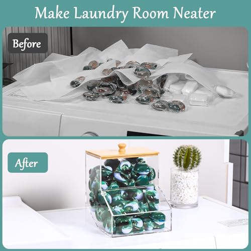 0.835GAL Large Acrylic Laundry Pods Container BY VEGEVIGI, Dishwasher Pods Holder Dispenser With Lid, Laundry Room Organization And Storage