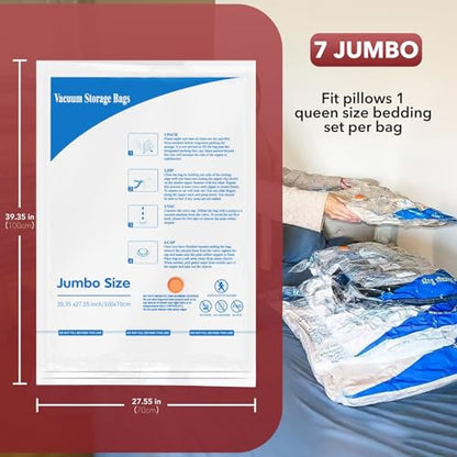 MEIQIHOME Vacuum Storage Bags, Space Saver Sealer Bags,Vacuum seal bags for clothing, Pillows, Comforters, Blankets, Bedding,Travel,7 Jumbo