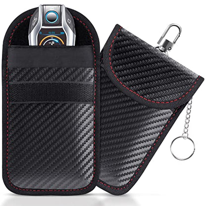 Faraday Bag for Key Fob(2 Pack), Faraday Cage Protector, Car RFID Signal Blocking Key Fob Protector, Double-Layers of Shielding Carbon Fiber Material Anti-Theft Faraday Pouch