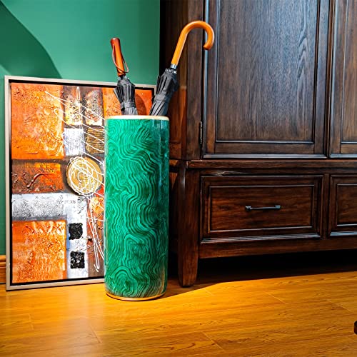24" H Ceramic Umbrella Stand Malachite Green for Entryway Indoor | Porcelain Umbrella Rack Modern Style Floor Vase for Storing Canes Walking Sticks for Entryway Porch Indoor Home Decor