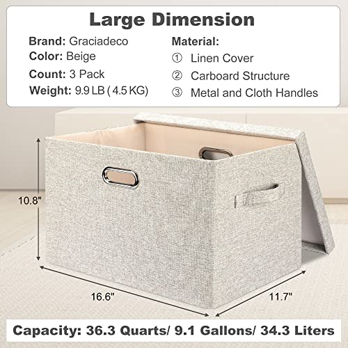 Large Quart Collapsible Stackable Storage Bins wit... (Beige)