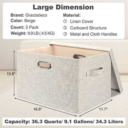 Large Quart Collapsible Stackable Storage Bins wit... (Beige)