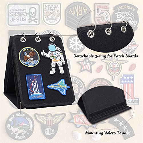 Patch Display, Vertical Patch Organizer with 4 Pages for Hook & Loop Patch Collections Display, 3-Ring Patch Display Holder (Black)