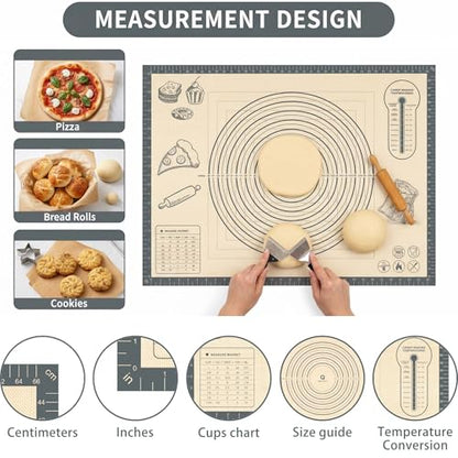 Silicone Baking Pastry Dough Mat - 26x16Inch Extra Large Cookie Bread Rolling Mats Sheet, Nonstick Kitchen Counter Kneading Board,Thick Reusable Pie Cookies Pizza Fondant Making Matt Measurement(Gray)