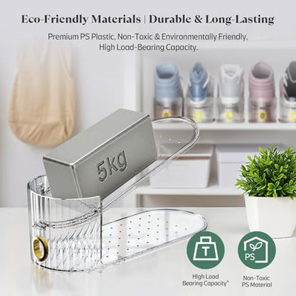 Clear 10 Pack Shoe Slot Organizer, Shoe Stacker Organizer Holders for A Pair of Shoes, Adjustable Thickening Double Layer 50% Shoe Space Saver Rack Storage for Closet (clear, 10 Pack)