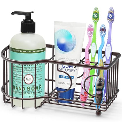 Simple Houseware Multi-Functional 6 Slots Toothbrush Holder, Bronze