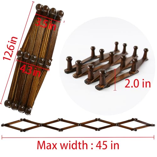 AMAPON Accordion Wall Hanger Expandable Coat Hat Rack 13 Peg Hook (Walnut) | Hang Hats Jackets Coffee Mug Purses Necklaces Towels Cap Leash Scarves Data Line Kitchenware