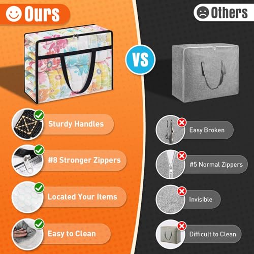 4 Packs 60L Clear Under Bed Storage Containers, Large Clothes Storage Bags | Heavy Duty Large Capacity Foldable Moving Bags with Sturdy Handles, Clothing Organizer Totes for Bedding Comforter Sheet