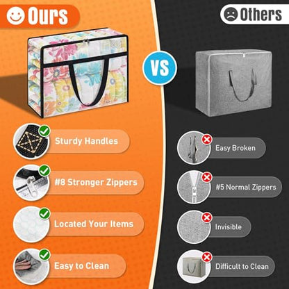 4 Packs 60L Clear Under Bed Storage Containers, Large Clothes Storage Bags | Heavy Duty Large Capacity Foldable Moving Bags with Sturdy Handles, Clothing Organizer Totes for Bedding Comforter Sheet
