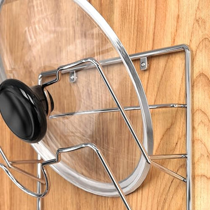Simple Houseware Wall Door Mounted Pot Lid Rack Organizer, Chrome Finish | 9.5" W x 4.5" D x 17.2" H Shelf