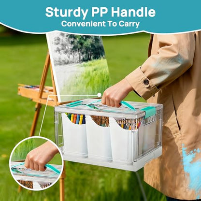 Vtopmart 24 QT Clear Plastic Craft Organizer with Detachable Inserts,1 Pack | 6 Detachable Inserts for Flexible Sorting, Art Supply and Tool Storage Box for Craft, Crayon, Pencils and Creative Materials