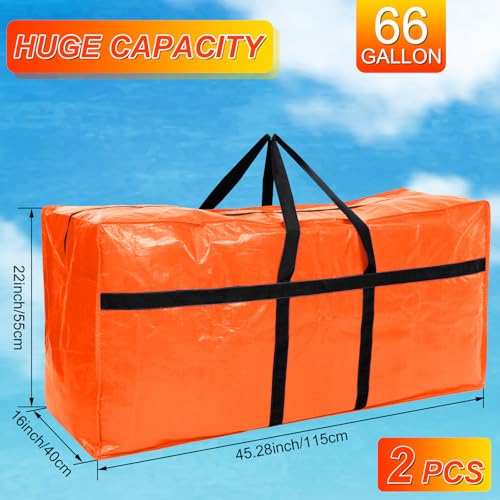 2 Pcs 66 Gallon Extra Large Moving Bags Storage Bags with Zipper and Handles Heavy Duty Duffle Bag Foldable Tote Bag for College Dorm Travel Clothes Blankets Bedding Moving(Orange)