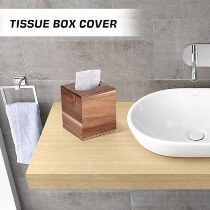 Tissue Box Cover Square, Acacia Wood Tissue Box Holder with Slide-Out Bottom, Wooden Tissue Box Cover Cube for Bathroom, Bedroom, Dinner Table, Office,Kitchen | with Slide-Out Bottom，for Bathroom, Bedroom, Dinner Table,Office,Kitchen