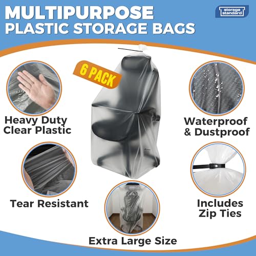 Large Clear Plastic Bags for Storage 6-Pack - Waterproof Extra Large Plastic Bags with Zip Ties, Heavy-Duty Cover for Rugs, Patio Cushions, Décor & Oversized Items - 45 x 65 Inches