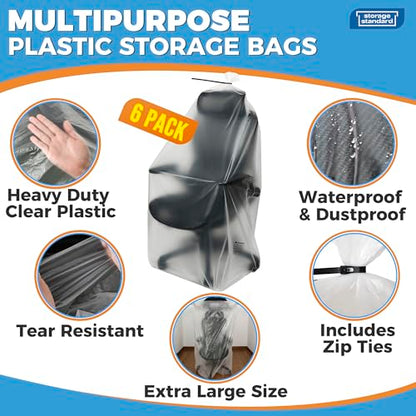 Large Clear Plastic Bags for Storage 6-Pack - Waterproof Extra Large Plastic Bags with Zip Ties, Heavy-Duty Cover for Rugs, Patio Cushions, Décor & Oversized Items - 45 x 65 Inches