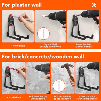 32-Pack Heavy Duty Wall Mount Garage Hooks | Hanging Storage For Ladders, Hoses, Bikes, Garden Tools, Ropes; For Yard, Warehouse, Workshop, Shed, Shop