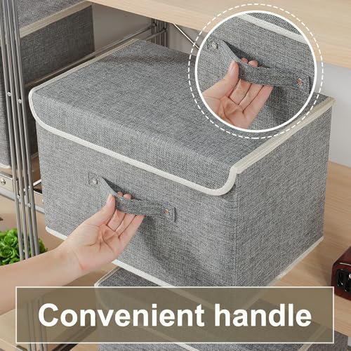 Foldable Fabric Storage Cubes with Lids,Grey 15x9.8x9.8in,1 Pack | Storage Bins with Handles,PP Panel Closet Organizers,Washable Boxes,Collapsible Fabric Container for Underwear and Socks