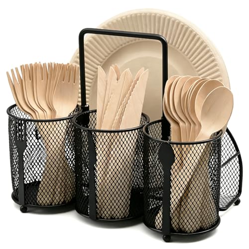 Silverware Organizer Utensil Caddy - 4 Compartment... (Black | Metal)