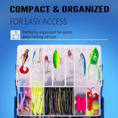 448-Pcs Fishing Lures Kit – Complete Large 3-Layer Tackle Box Set with Hooks, Weights, Bobbers, Pliers, Rigs, Leaders & Accessories for Men, Kids, Beginners, Gear gift choice for Fathers Day