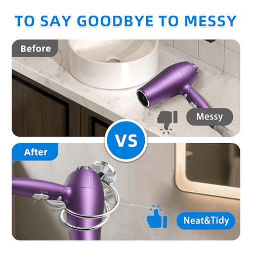 Bathroom Hair Dryer Holder Hair Care Tools Holder Wall Mount Chrome Finished Stainless Steel-Silver