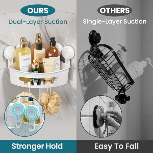 Suction Corner Shower Caddy, Bathroom Shelf Storag... (2 Count | White | ABS, TPE)