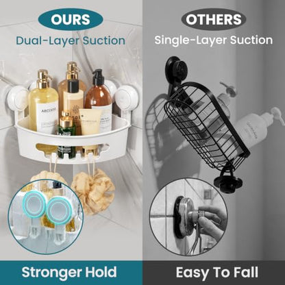 Suction Corner Shower Caddy, Bathroom Shelf Storag... (2 Count | White | ABS, TPE)
