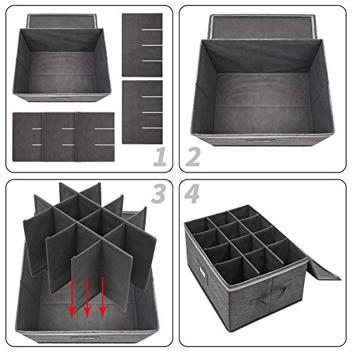 Stemware Storage Cases, Wine Glass Storage Box Containers for Crystal | Glassware Storage Containers Holds 12 Red or White Wine Glasses, Hard Top and Sides (Grey)