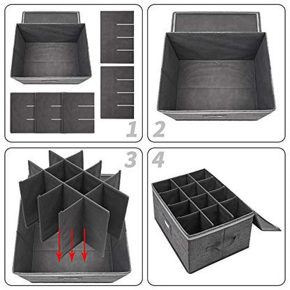 Stemware Storage Cases, Wine Glass Storage Box Containers for Crystal | Glassware Storage Containers Holds 12 Red or White Wine Glasses, Hard Top and Sides (Grey)