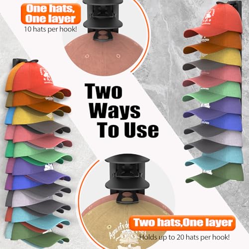 Hat Organizer for Baseball Caps Hold Up to 40 Hats, 2 Pack Hat Rack for Wall, Strong Adhesive Hat Storage Display Holder for Closet Door and Wall (Black)