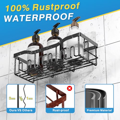 EUDELE 5-Pack Rustproof Stainless Steel Shower Caddy Set– No Drill Adhesive Bathroom Organizer, Space-Saving Shower Shelves for Apartment Essentials, Bathroom/Kitchen Storage Home Decor-L Size