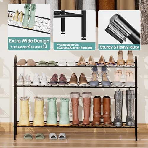 viewcare Long Shoe Rack for Closet, 4-Tier Extra Long Shoe Rack for Entryway & Garage, Black Shoe Organizer Holds 20-23 Pairs, Sturdy Metal Construction