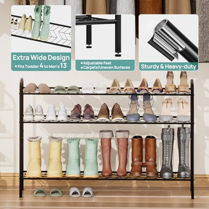 viewcare Long Shoe Rack for Closet, 4-Tier Extra Long Shoe Rack for Entryway & Garage, Black Shoe Organizer Holds 20-23 Pairs, Sturdy Metal Construction