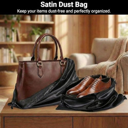 Q&J Fabric Co. 6 Pack Satin Dust Bags for Handbags & Purses - Drawstring Storage Bags for Shoes, Boots, Wallets, Travel Organizer Pouches, Soft Polyester Protector Covers (15.7"x19.7", Black)
