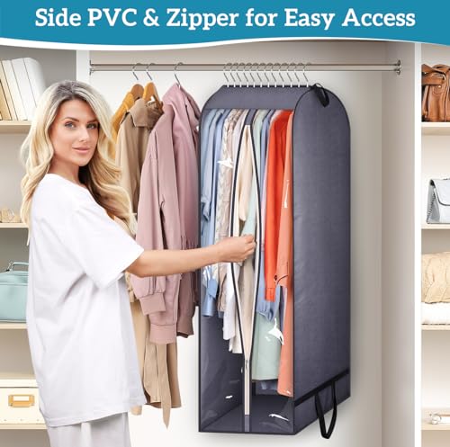 10" Gusseted Clear Garment Bags for Hanging Clothes Storage, 43" Suit Bags for Closet Storage with Handles, Garment Covers for Coats, Jackets, Sweaters (2 Packs, Grey)
