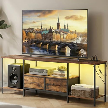SONGMICS BELLAH Collection - TV Stand with Power Outlets and Lights, Entertainment Center Media Console for TVs Up to 70 Inches, Living Room, Shelves, Drawers, Industrial, Rustic Brown ULGS420K101S