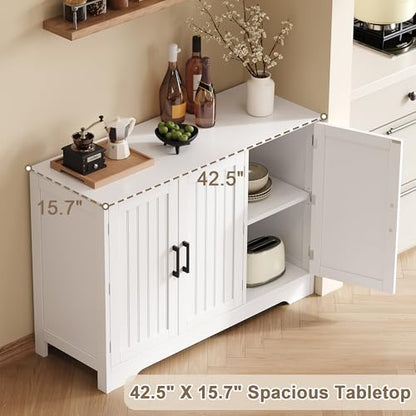 ChooChoo Modern Sideboard Buffet Cabinet with Adjustable Shelves | Coffee Bar Storage Cabinet, 3 Doors, for Kitchen, Dining Room, Living Room, White