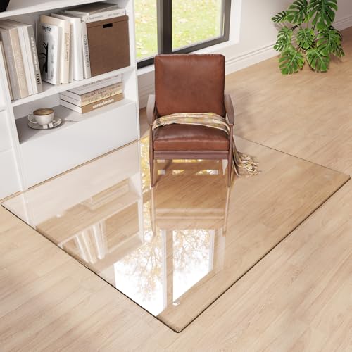 Tempered Glass Chair Mat for Carpet 55"x46", Floor Protector | Ultra Clear Office Chair Mat for Hardwood Floors & Carpets, Heavy Duty 0.2" Scratch-Resistant Surface with Non-Slip Pads