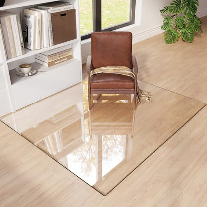 Tempered Glass Chair Mat for Carpet 55"x46", Floor Protector | Ultra Clear Office Chair Mat for Hardwood Floors & Carpets, Heavy Duty 0.2" Scratch-Resistant Surface with Non-Slip Pads