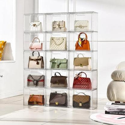 Purse Organizer for Closet,Clear Acrylic Display Case for Handbag Organizer, Purse Storage Box with Magnetic Door, Plastic Storage Bins for Book, Collectibles, Cosmetic (5 Pack)